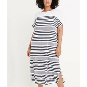 Ryllace Garnet Hill 100% Organic Linen Stripes Maxi Dress Plus 2X NEW